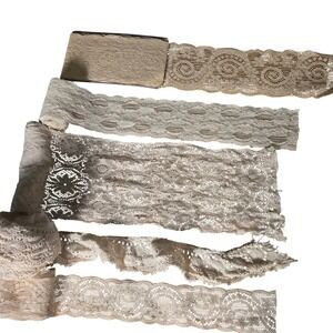 Vintage Lace Trim Lot Cream Ivory Assorted Floral Scalloped Sewing Crafting 5pc